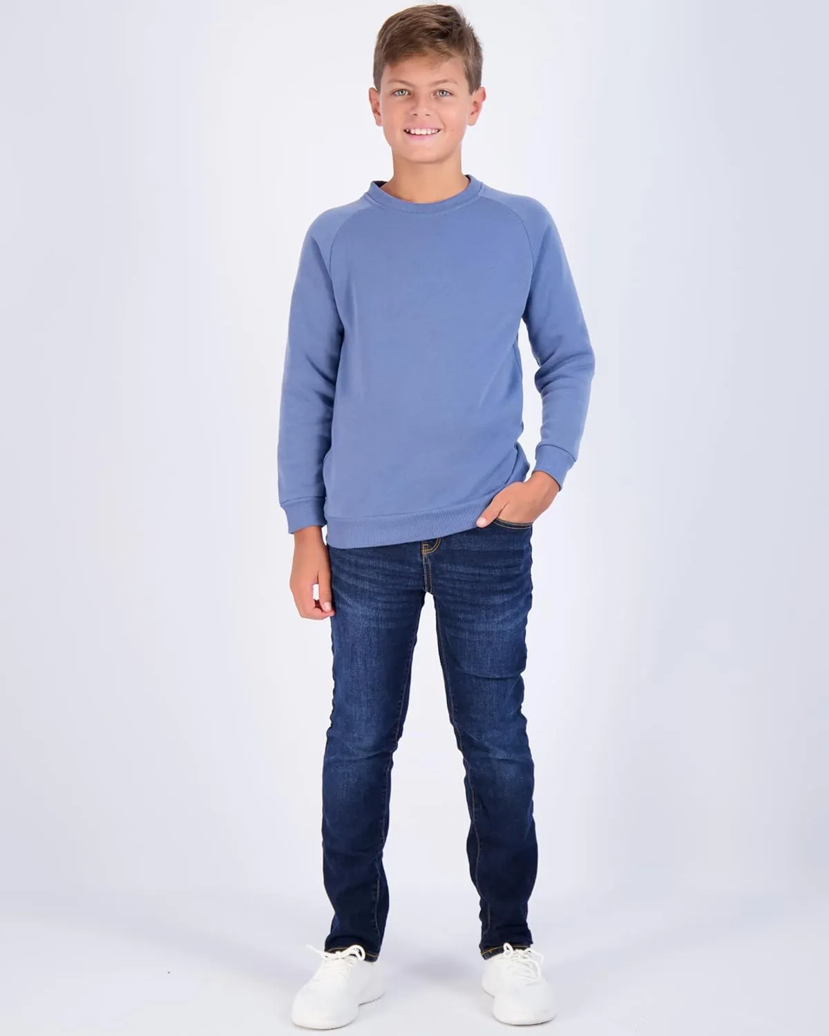 Real Essentials 3 Pack Boys' Fleece Crew Neck Long Sleeve Sweatshirt - Soft Pullover Sweaters for Youth Kids Boys & Girls