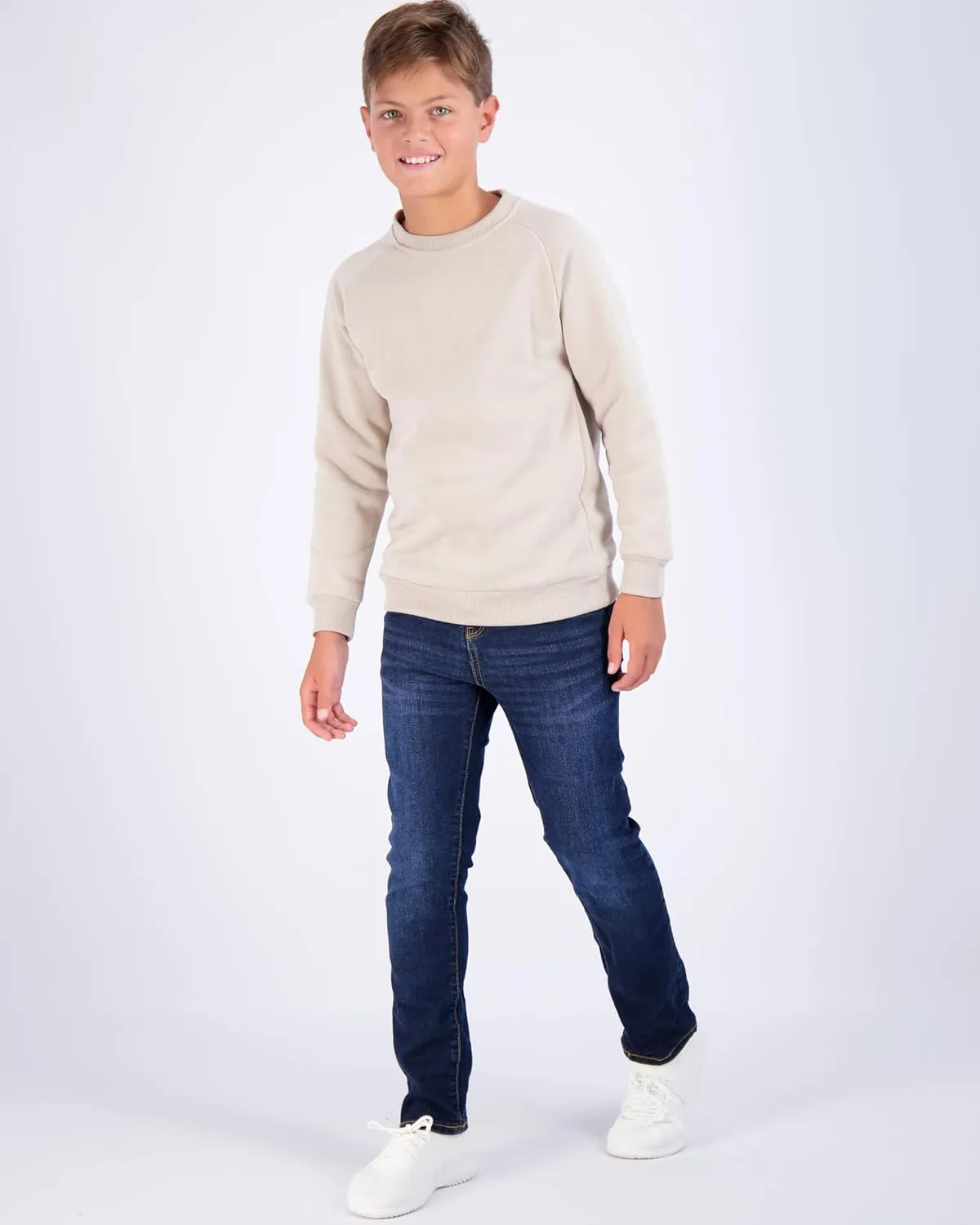 Real Essentials 3 Pack Boys' Fleece Crew Neck Long Sleeve Sweatshirt - Soft Pullover Sweaters for Youth Kids Boys & Girls