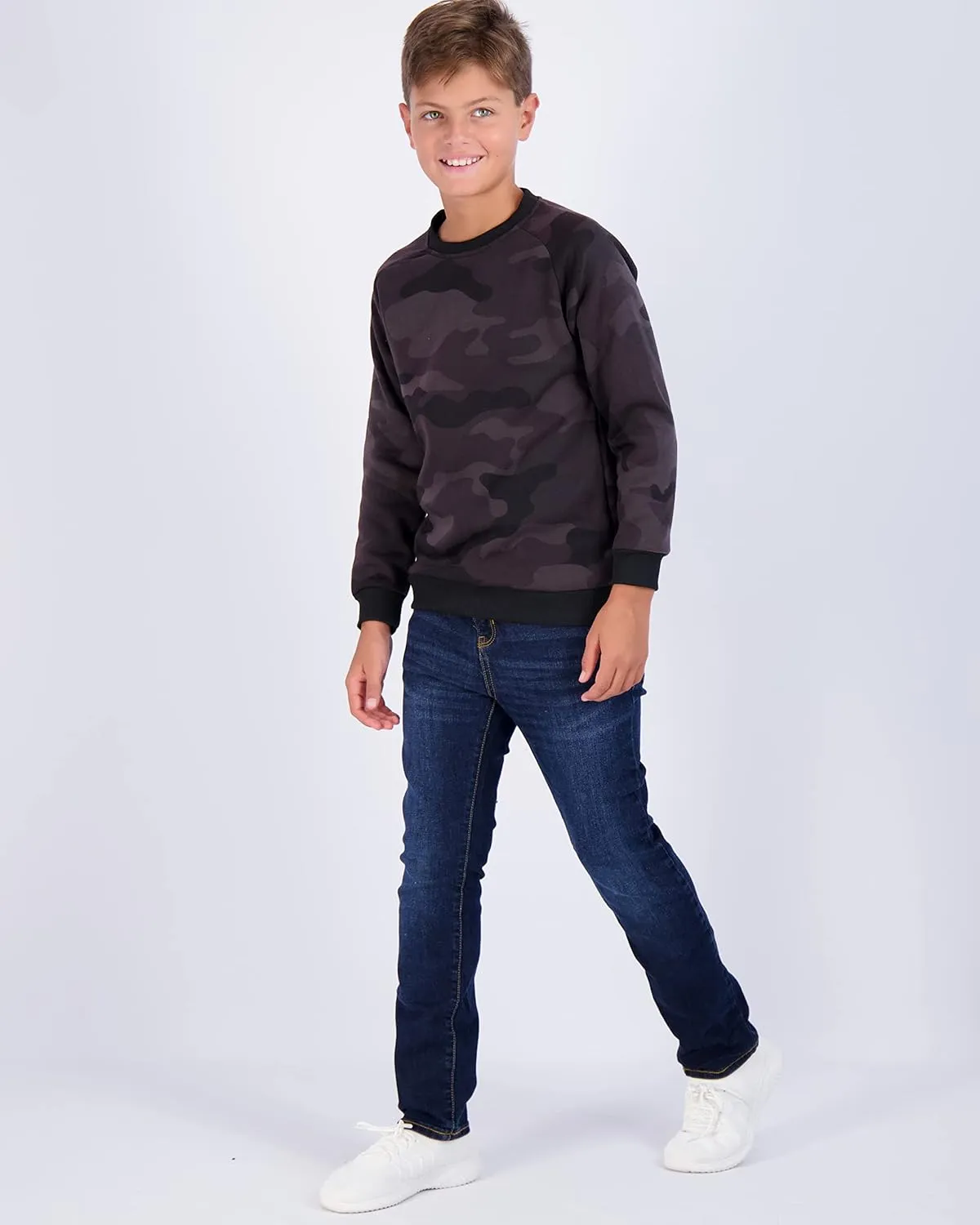 Real Essentials 3 Pack Boys' Fleece Crew Neck Long Sleeve Sweatshirt - Soft Pullover Sweaters for Youth Kids Boys & Girls