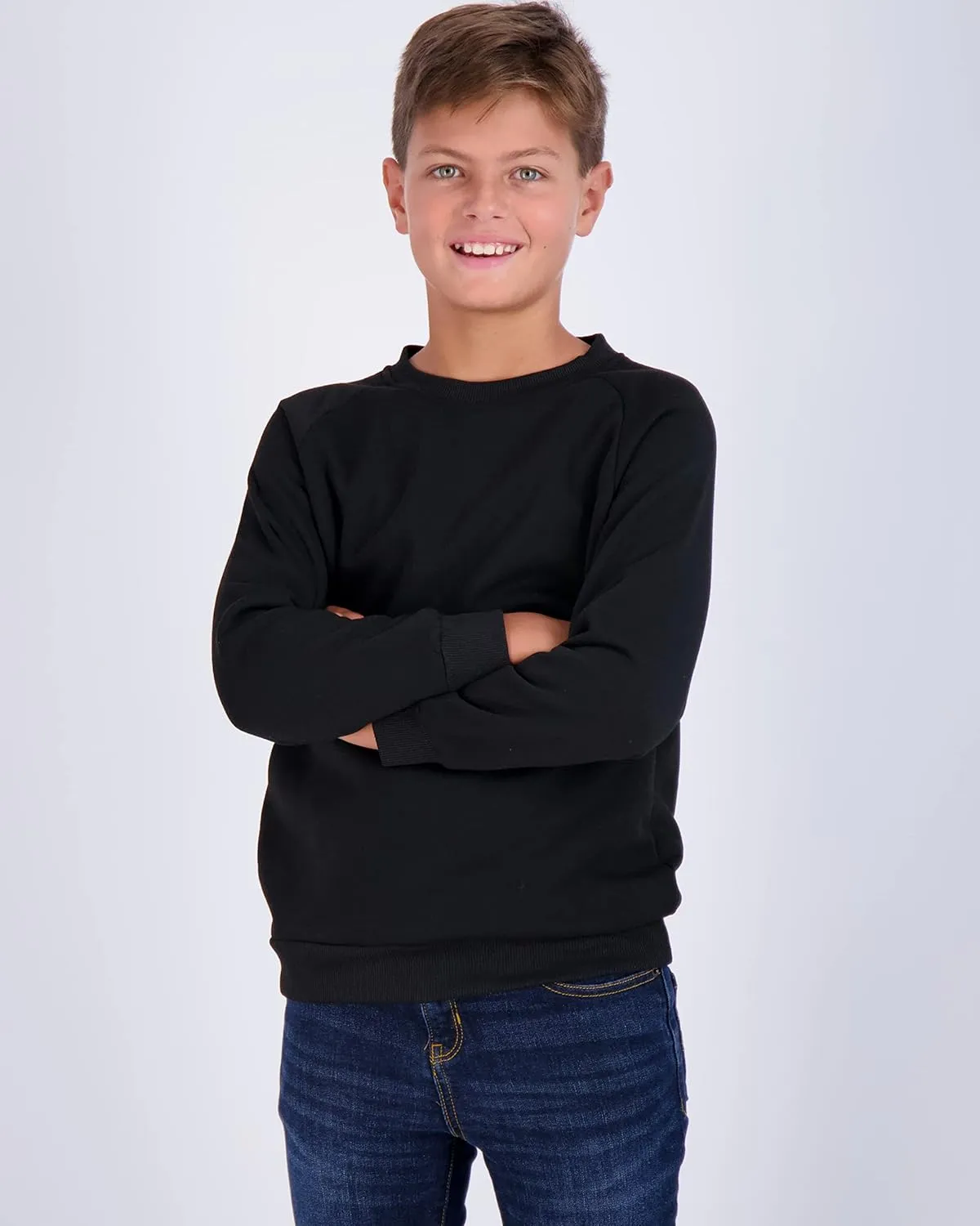 Real Essentials 3 Pack Boys' Fleece Crew Neck Long Sleeve Sweatshirt - Soft Pullover Sweaters for Youth Kids Boys & Girls