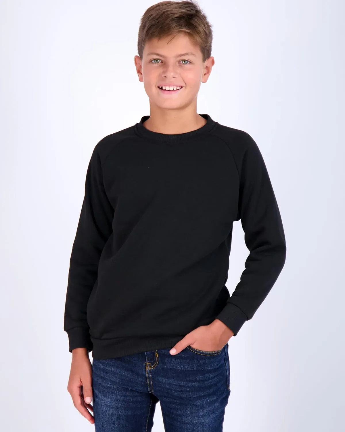 Real Essentials 3 Pack Boys' Fleece Crew Neck Long Sleeve Sweatshirt - Soft Pullover Sweaters for Youth Kids Boys & Girls