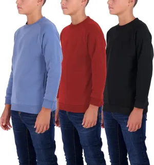 Real Essentials 3 Pack Boys' Fleece Crew Neck Long Sleeve Sweatshirt - Soft Pullover Sweaters for Youth Kids Boys & Girls