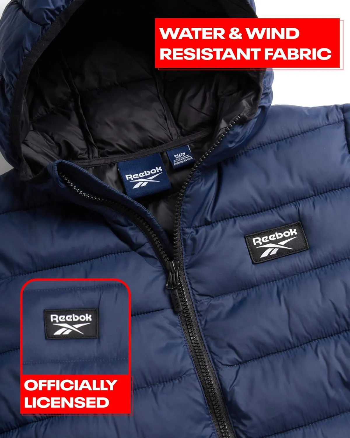 Reebok Boys Jacket  Water Resistant Midweight Quilted Puffer Coat  Insulated Outerwear Down Coat for Boys (4-20)