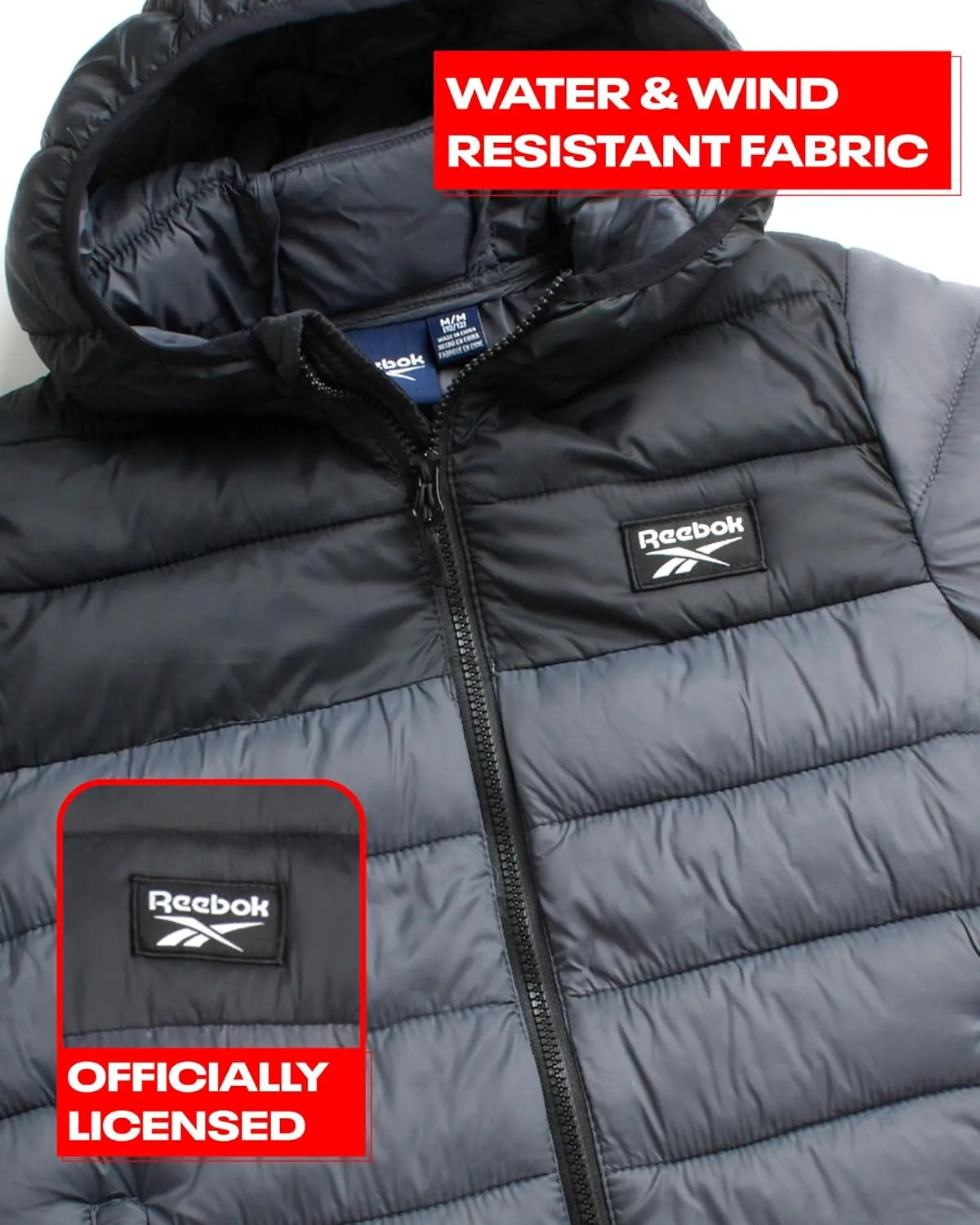 Reebok Boys Jacket  Water Resistant Midweight Quilted Puffer Coat  Insulated Outerwear Down Coat for Boys (4-20)