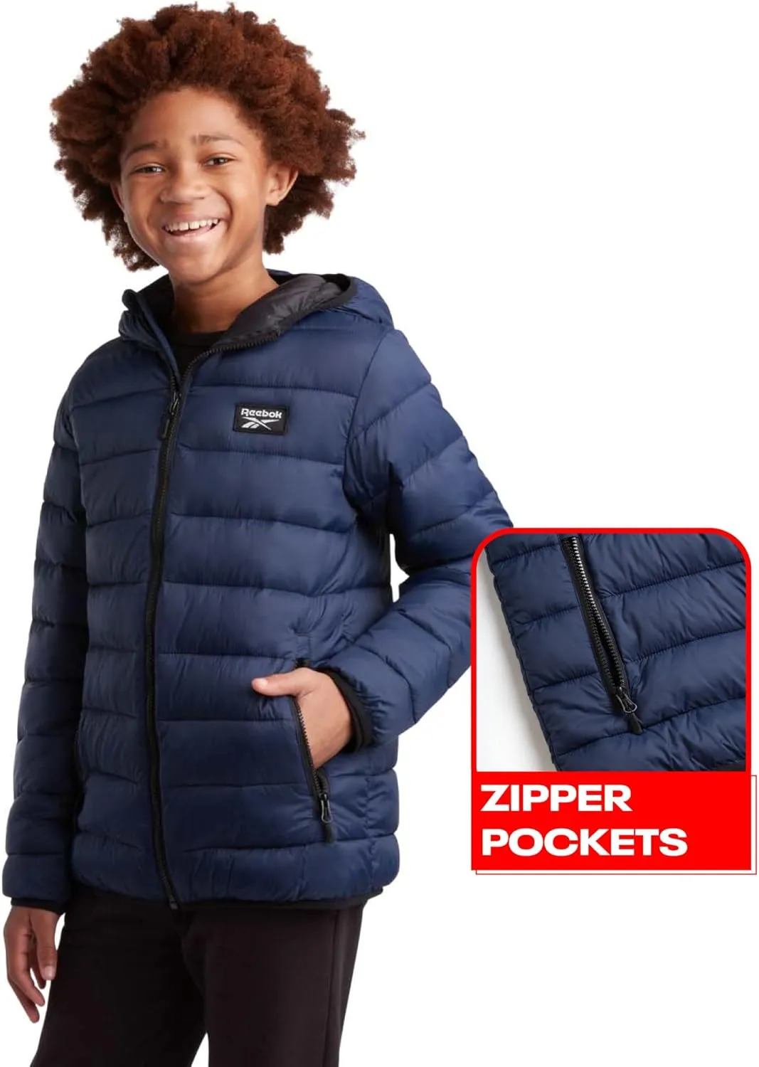 Reebok Boys Jacket  Water Resistant Midweight Quilted Puffer Coat  Insulated Outerwear Down Coat for Boys (4-20)