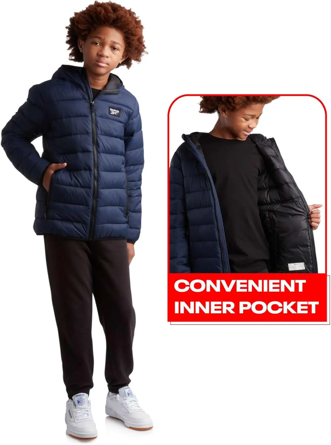 Reebok Boys Jacket  Water Resistant Midweight Quilted Puffer Coat  Insulated Outerwear Down Coat for Boys (4-20)