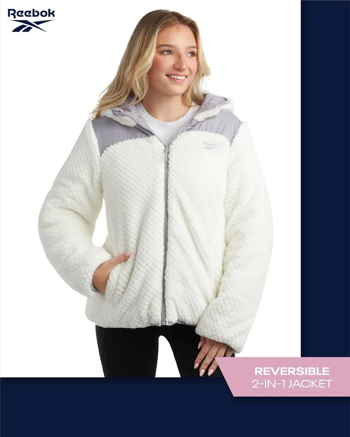 Reebok Women's Puffer Jacket - Quilted Puffer Reversible to Faux Fleece Jacket - Insulated Winter Jackets for Women (S-XL)