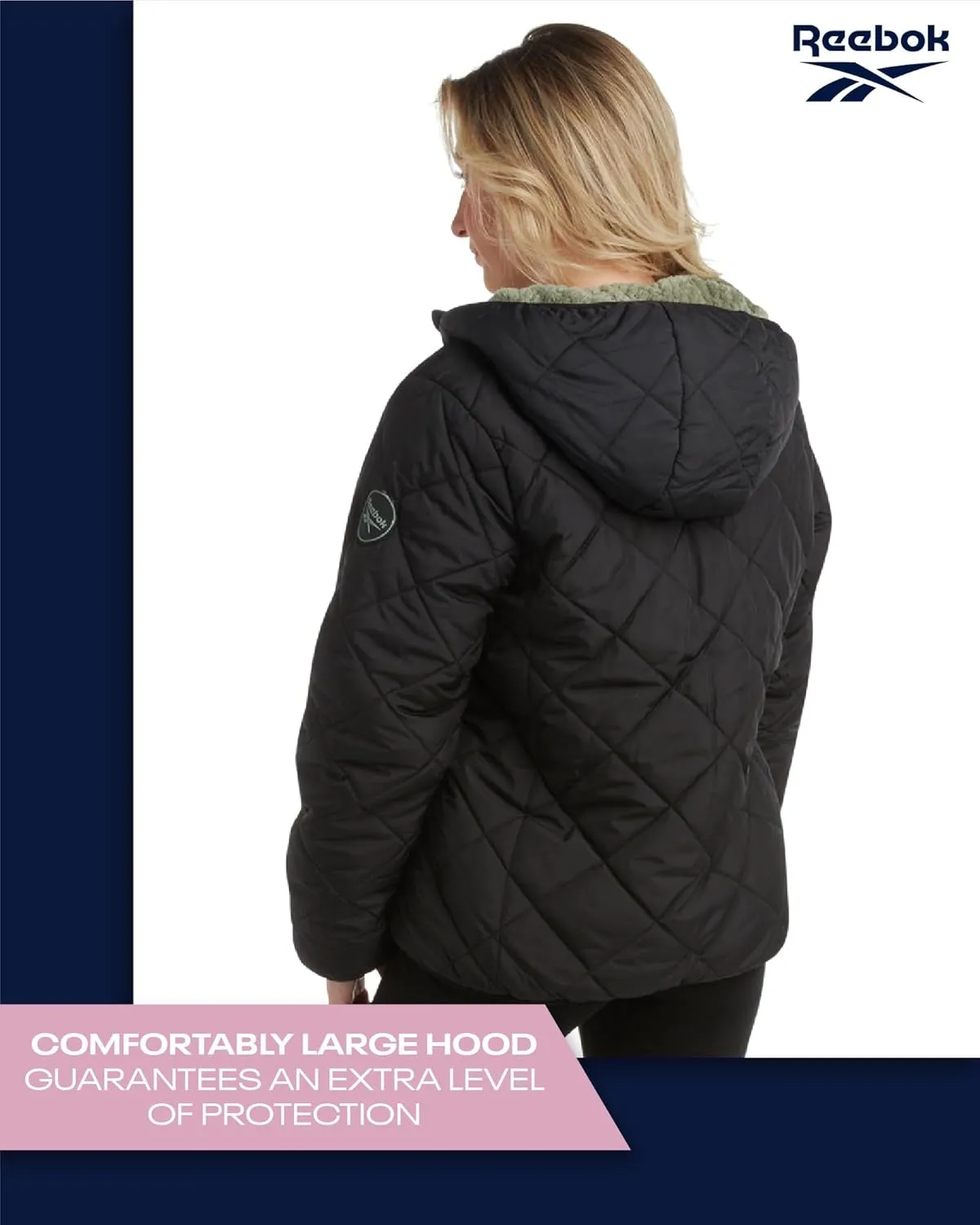 Reebok Women's Puffer Jacket - Quilted Puffer Reversible to Faux Fleece Jacket - Insulated Winter Jackets for Women (S-XL)