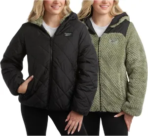 Reebok Women's Puffer Jacket - Quilted Puffer Reversible to Faux Fleece Jacket - Insulated Winter Jackets for Women (S-XL)