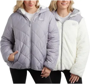 Reebok Women's Puffer Jacket - Quilted Puffer Reversible to Faux Fleece Jacket - Insulated Winter Jackets for Women (S-XL)