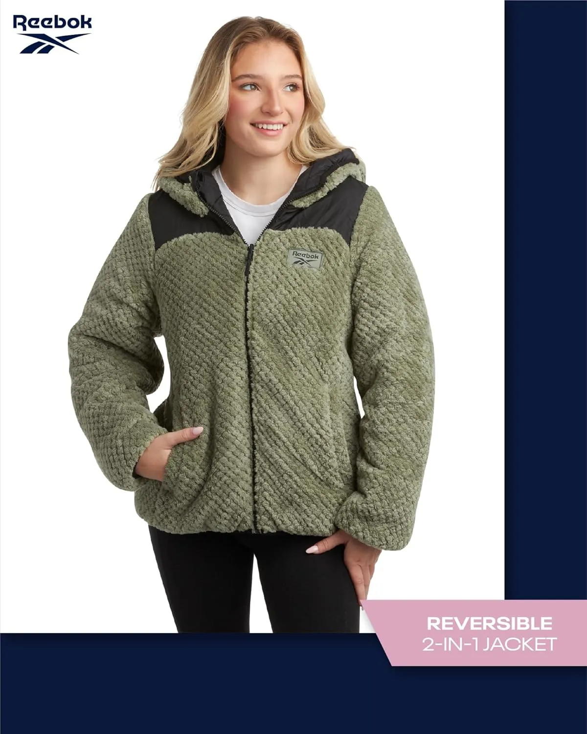Reebok Women's Puffer Jacket - Quilted Puffer Reversible to Faux Fleece Jacket - Insulated Winter Jackets for Women (S-XL)