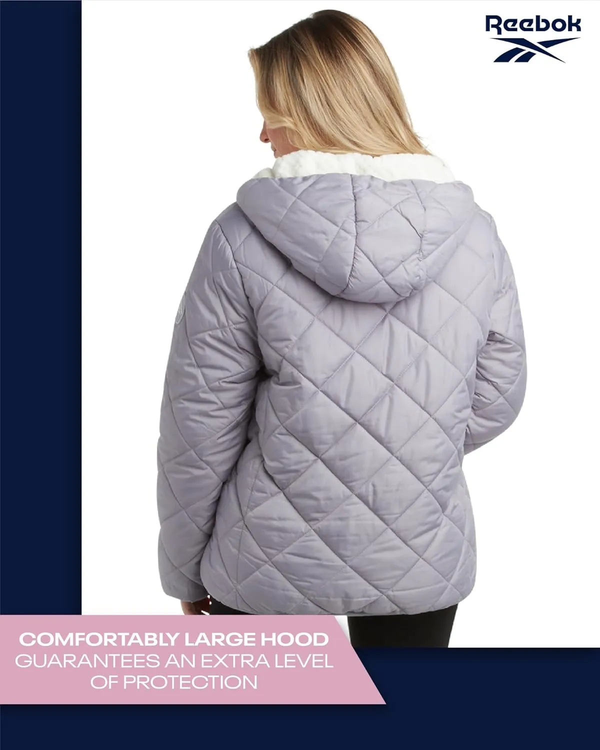 Reebok Women's Puffer Jacket - Quilted Puffer Reversible to Faux Fleece Jacket - Insulated Winter Jackets for Women (S-XL)