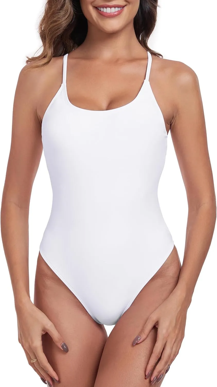 RELLECIGA Women's Scoop Neck Bathing Suits High Cut One Piece Swimsuit