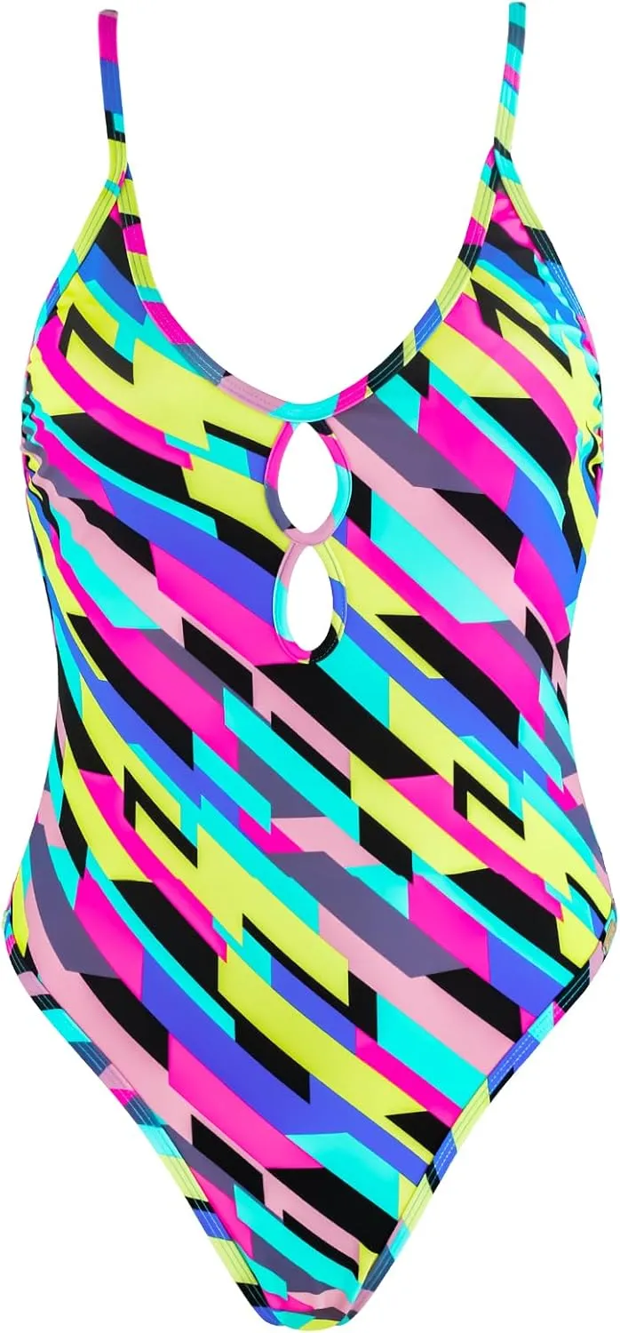 RELLECIGA Women's V Neck Cutout One Piece Swimsuit High Cut Bathing Suits