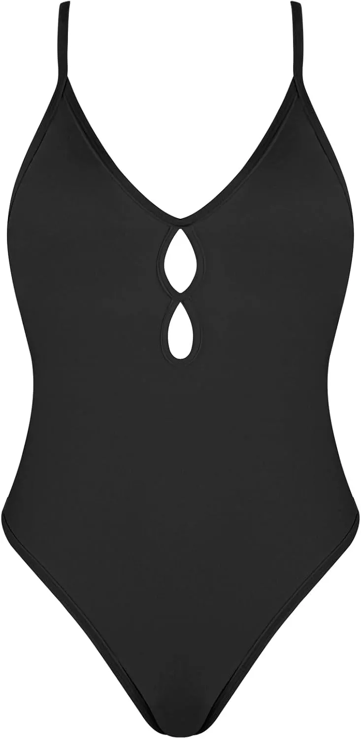 RELLECIGA Women's V Neck Cutout One Piece Swimsuit High Cut Bathing Suits