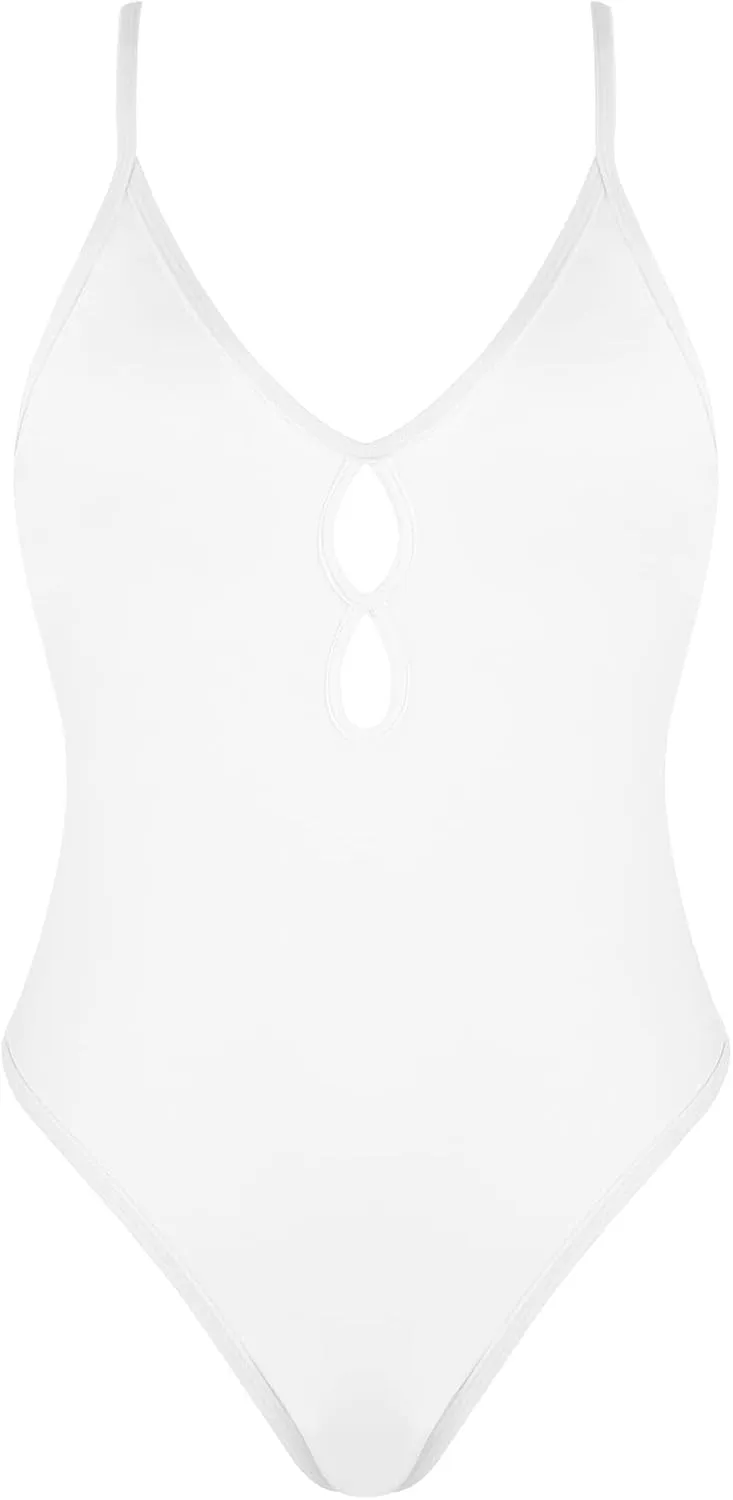 RELLECIGA Women's V Neck Cutout One Piece Swimsuit High Cut Bathing Suits