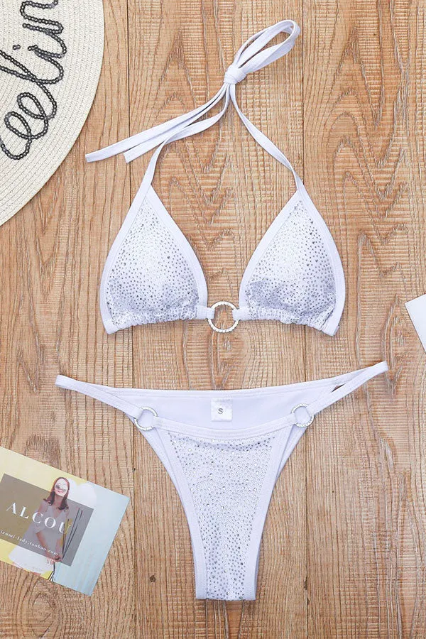 Rhinestones Patchwork Halter Collar Chic Bikini