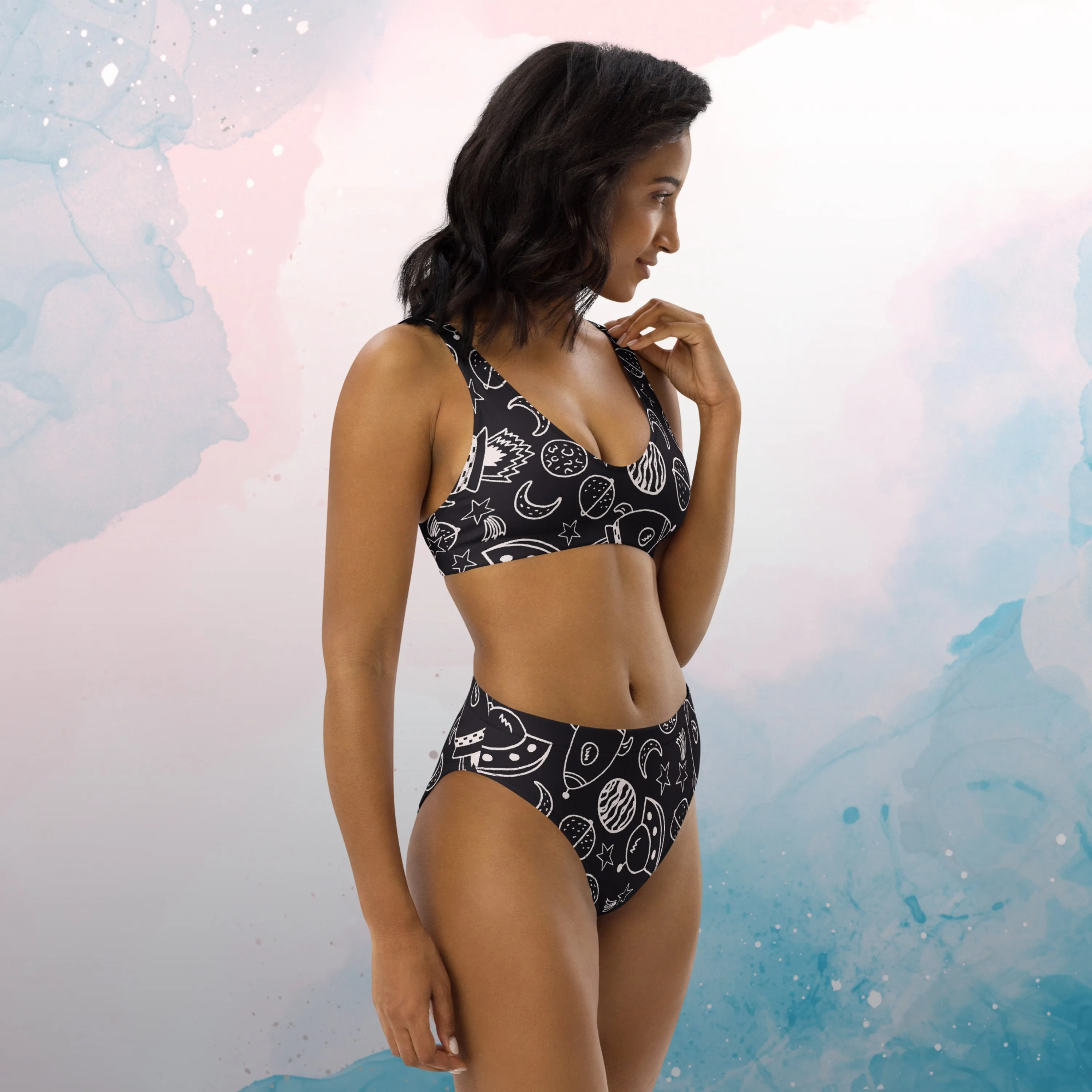 Rocket Ships and Planets Womens Recycled High Waisted Bikini Set
