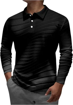 RTRDE Men's T Shirt Lapel Long Sleeve Printed Casual Top Loose Sports Shirt Shirts, M-4XL
