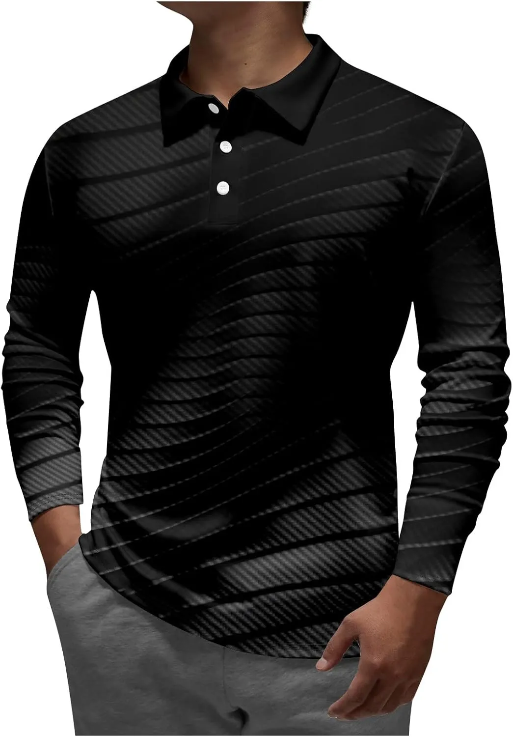 RTRDE Men's T Shirt Lapel Long Sleeve Printed Casual Top Loose Sports Shirt Shirts, M-4XL