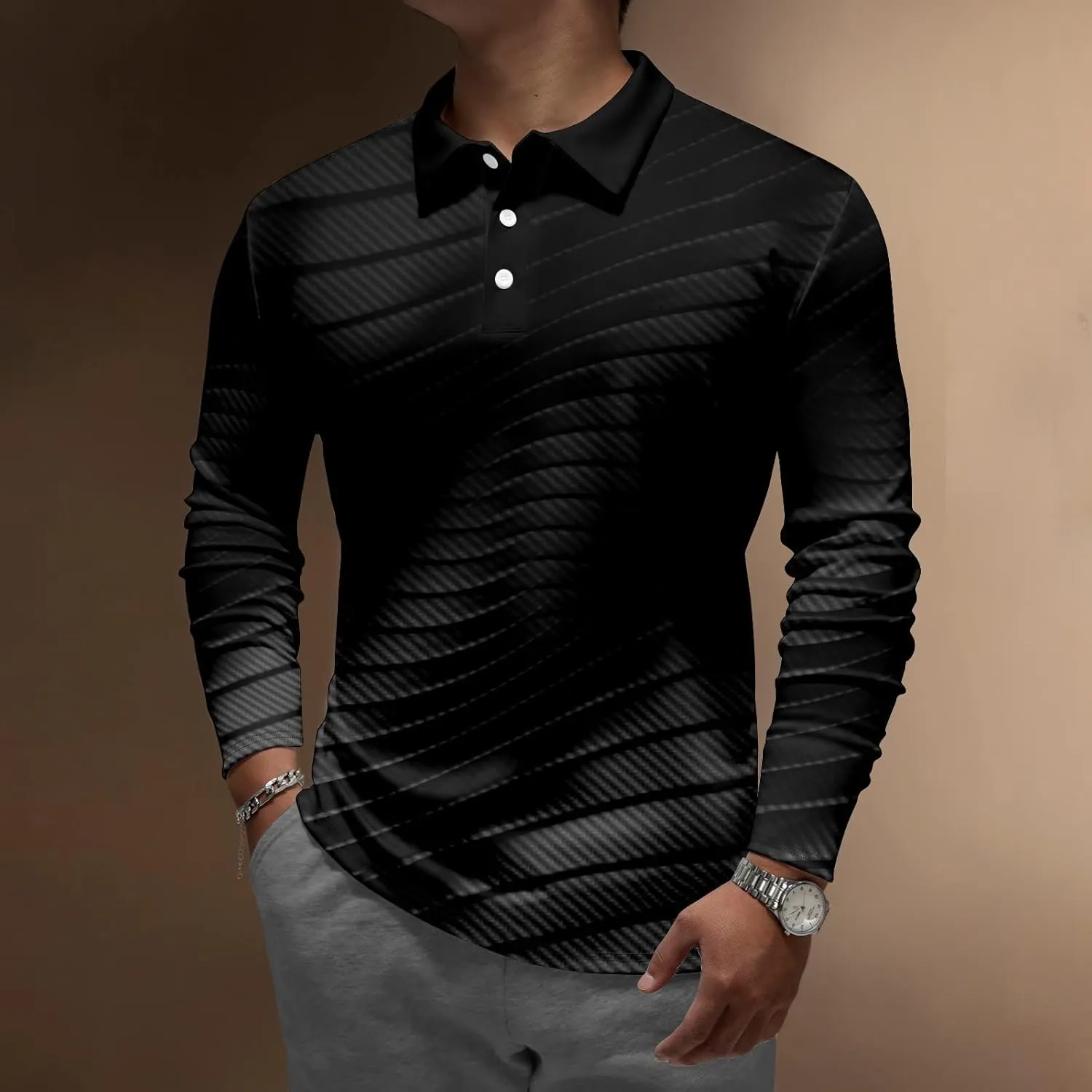 RTRDE Men's T Shirt Lapel Long Sleeve Printed Casual Top Loose Sports Shirt Shirts, M-4XL
