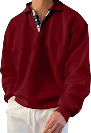 Rugby Shirts for Men Long Sleeve Button Down Collared Sweatshirt Casual Loose Fit Golf Polo Shirt Mens Fall Tops