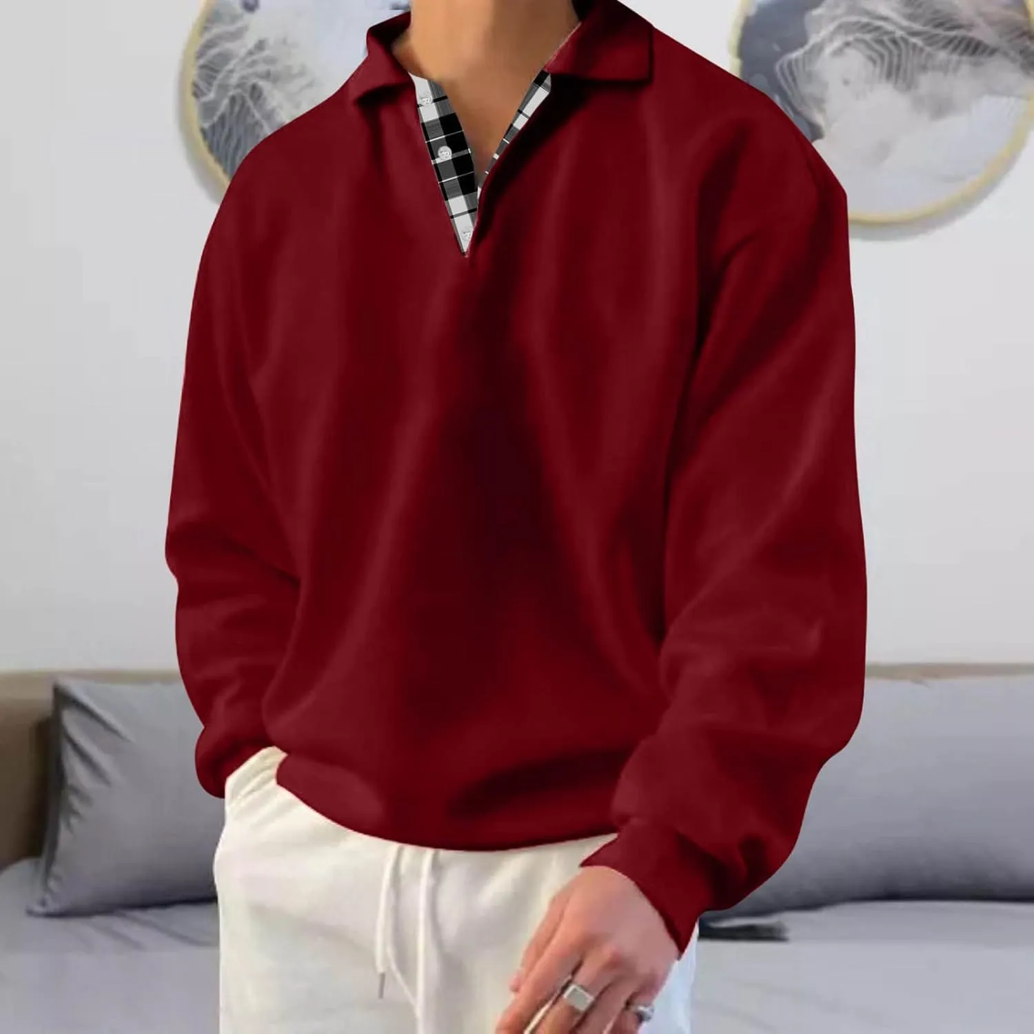 Rugby Shirts for Men Long Sleeve Button Down Collared Sweatshirt Casual Loose Fit Golf Polo Shirt Mens Fall Tops