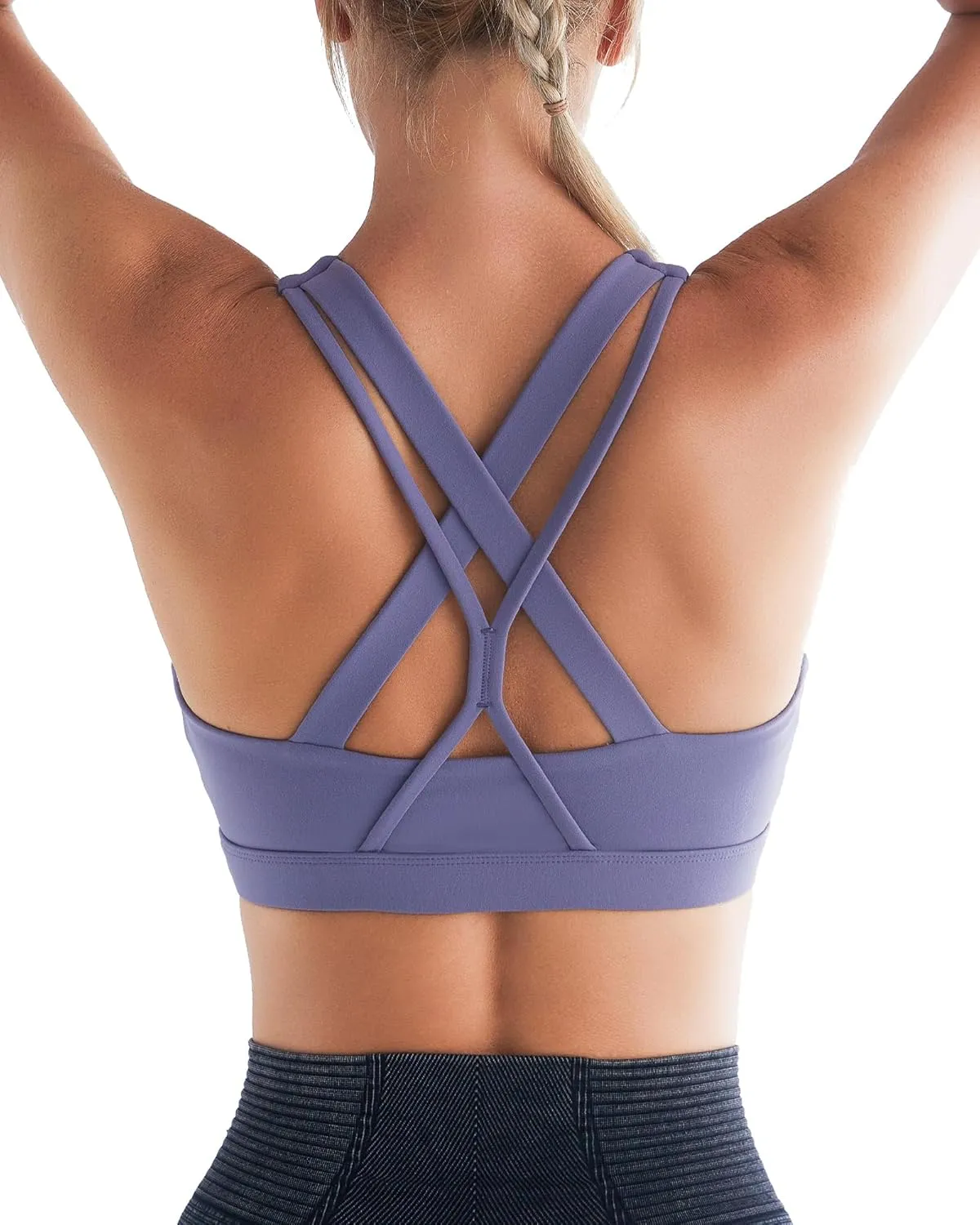 RUNNING GIRL Sports Bra for Women, Medium-High Support Criss-Cross Back Strappy Padded Sports Bras Supportive Workout Tops