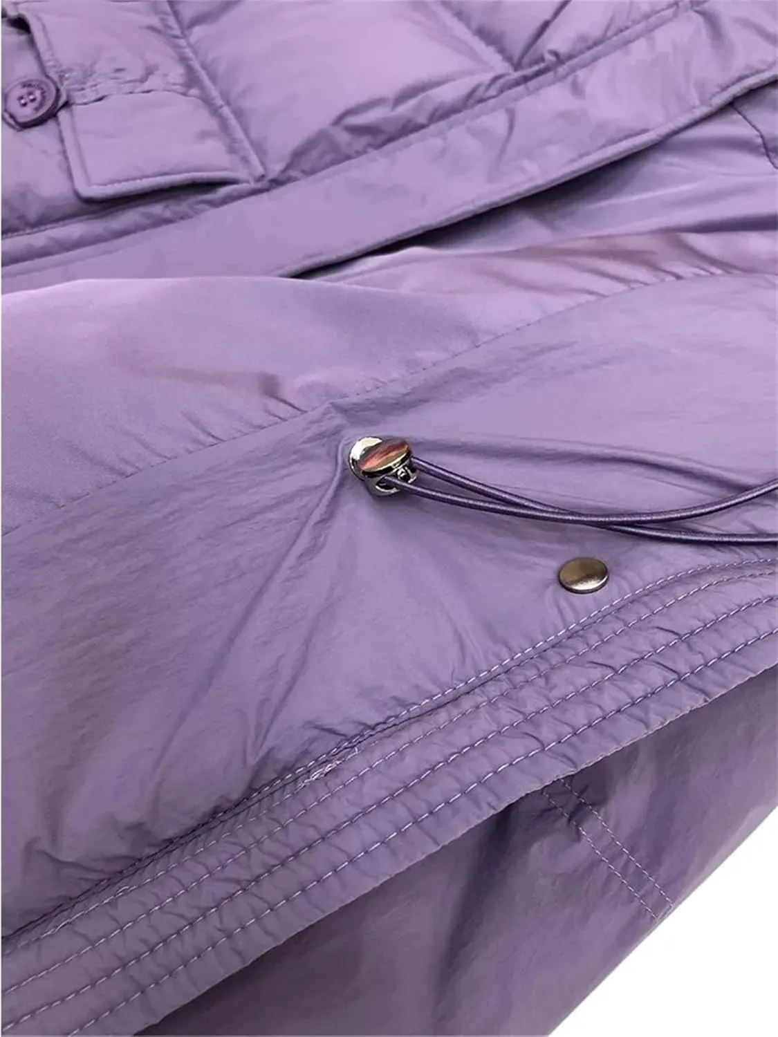 SaoBiiu Women Long Jacket Loose Waist Hooded Padded Warm Parkas Coat Knee Length Cotton Jackets