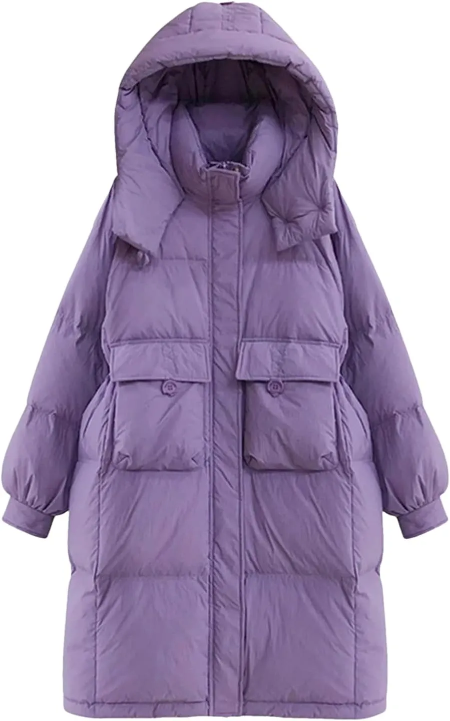 SaoBiiu Women Long Jacket Loose Waist Hooded Padded Warm Parkas Coat Knee Length Cotton Jackets