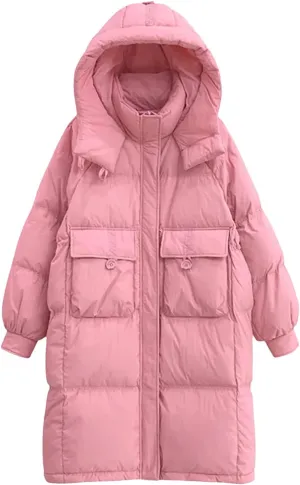 SaoBiiu Women Long Jacket Loose Waist Hooded Padded Warm Parkas Coat Knee Length Cotton Jackets