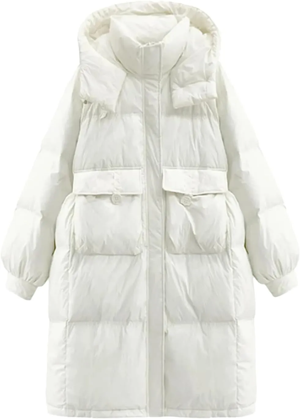 SaoBiiu Women Long Jacket Loose Waist Hooded Padded Warm Parkas Coat Knee Length Cotton Jackets