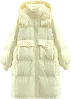 SaoBiiu Women Long Jacket Loose Waist Hooded Padded Warm Parkas Coat Knee Length Cotton Jackets
