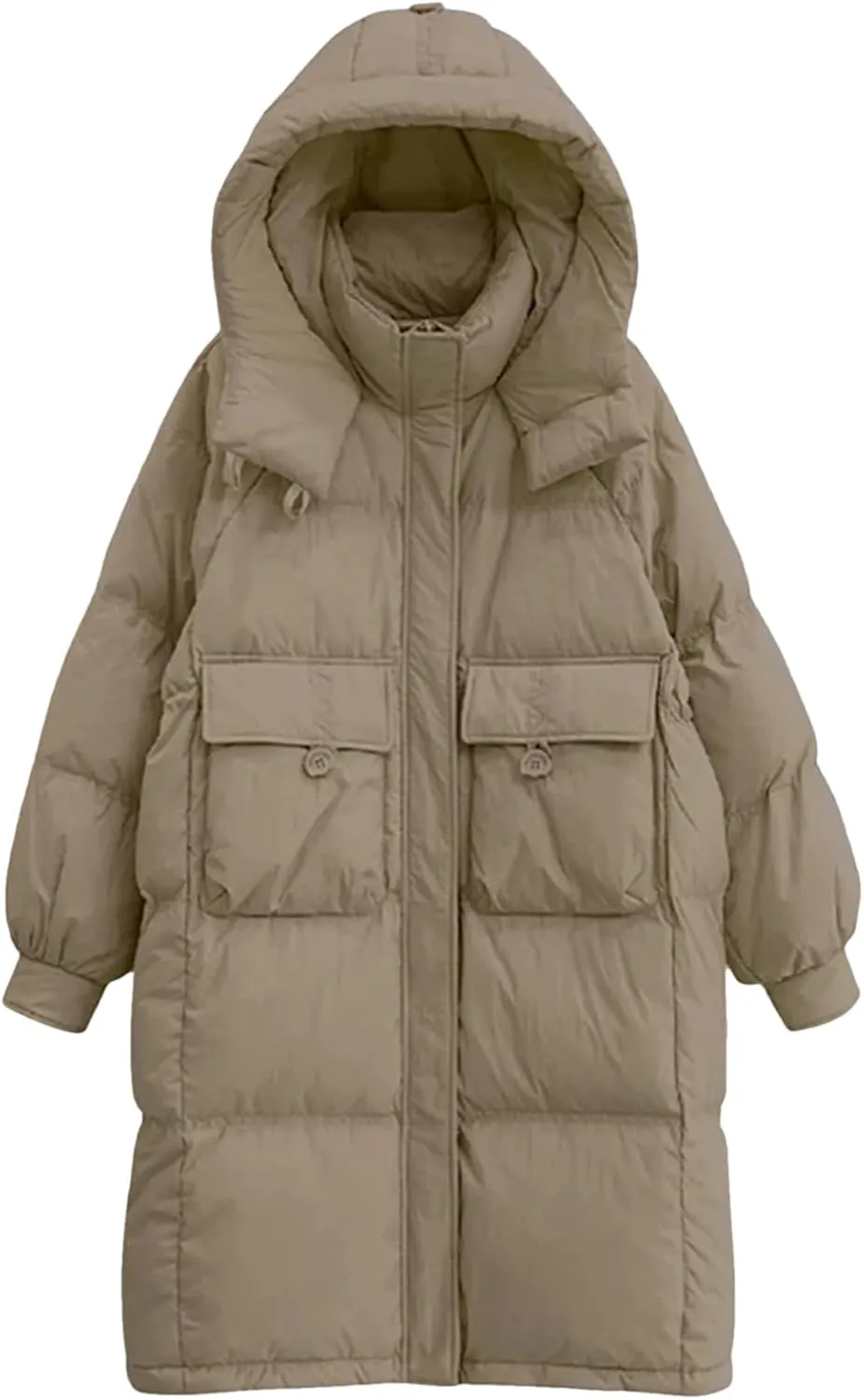 SaoBiiu Women Long Jacket Loose Waist Hooded Padded Warm Parkas Coat Knee Length Cotton Jackets
