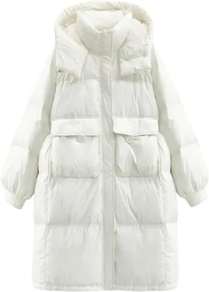 SaoBiiu Women Long Jacket Loose Waist Hooded Padded Warm Parkas Coat Knee Length Cotton Jackets