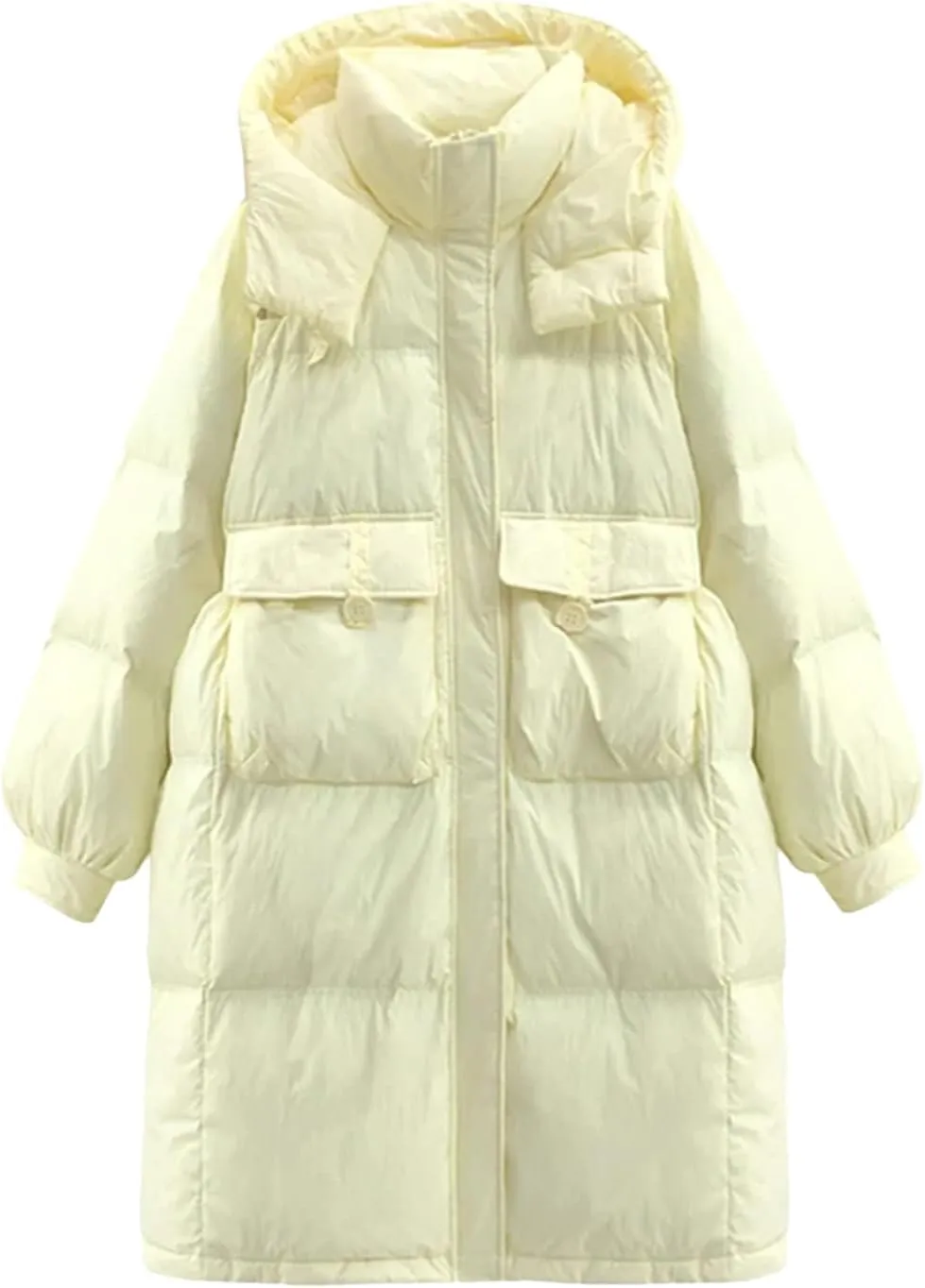 SaoBiiu Women Long Jacket Loose Waist Hooded Padded Warm Parkas Coat Knee Length Cotton Jackets