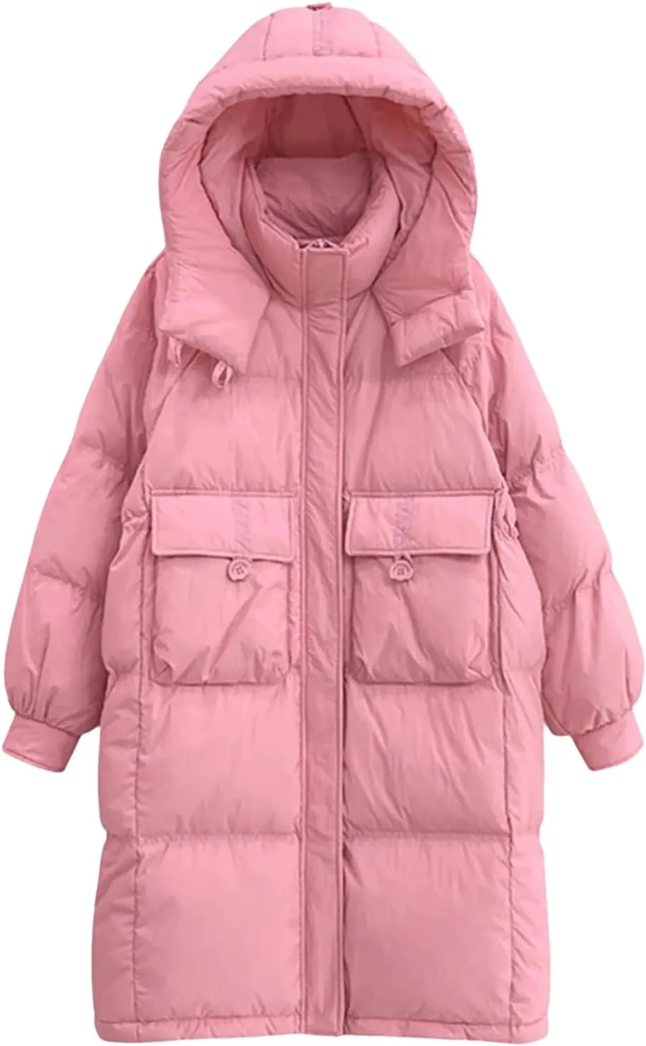 SaoBiiu Women Long Jacket Loose Waist Hooded Padded Warm Parkas Coat Knee Length Cotton Jackets