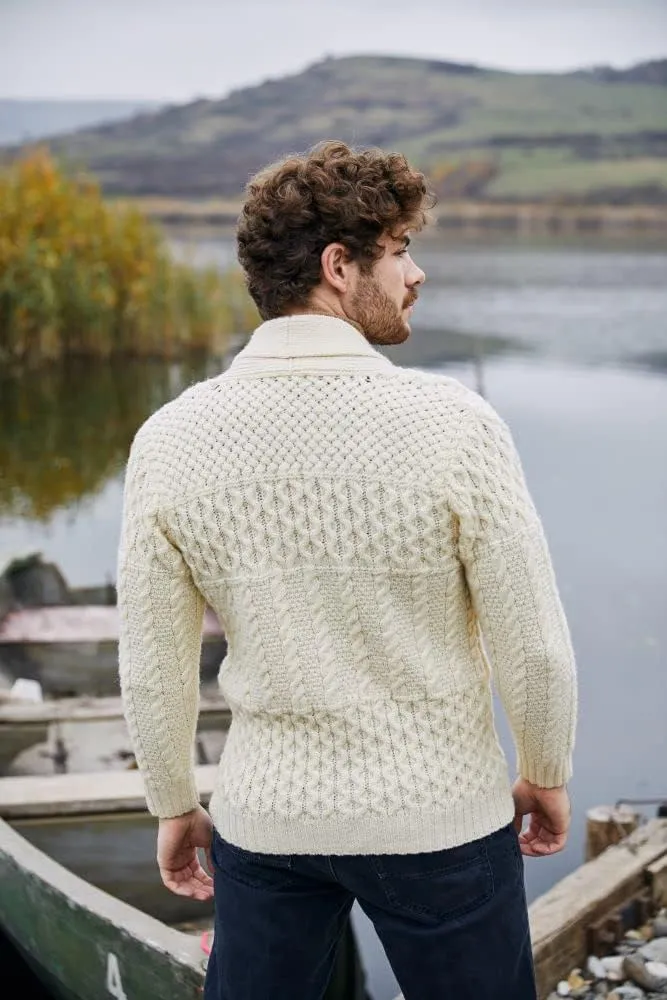 SAOL Men's Cardigan Merino Wool Knit Shawl Collar Casual Sweater with Buttons