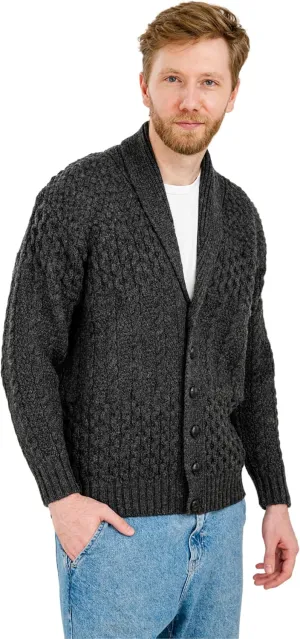 SAOL Men's Cardigan Merino Wool Knit Shawl Collar Casual Sweater with Buttons
