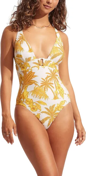 Seafolly Women's Deep V One Piece Swimsuit with High Cut Leg