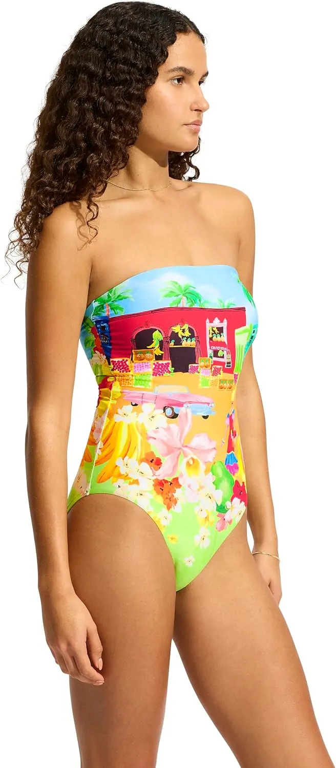 Seafolly Women's Standard Bandeau One Piece Swimsuit with High Cut Leg