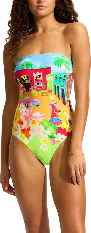 Seafolly Women's Standard Bandeau One Piece Swimsuit with High Cut Leg