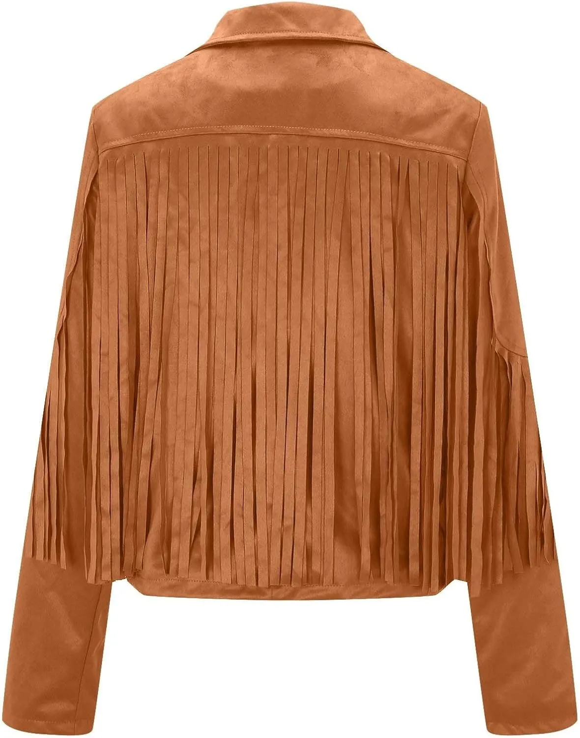 SEAOPEN Faux Suede Jacket for Women Fringe Leather Jacket Cropped Motocycle Biker Jackets Casual Lapel Tassel Jackets