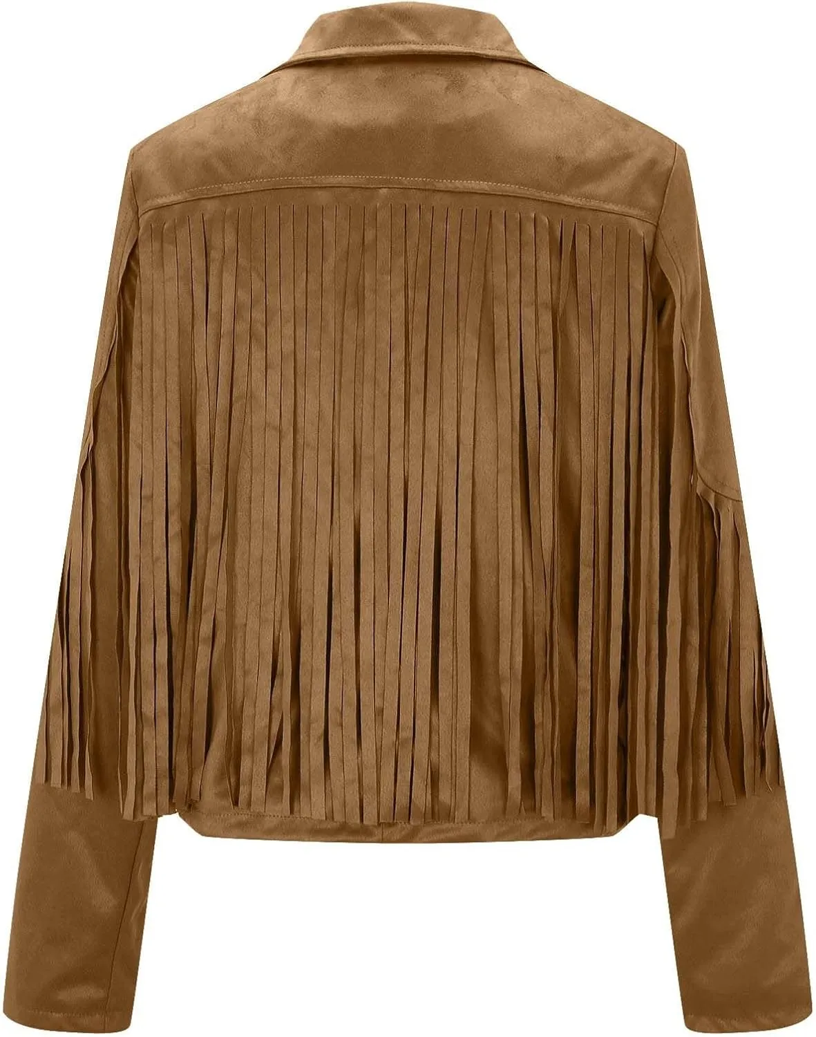 SEAOPEN Faux Suede Jacket for Women Fringe Leather Jacket Cropped Motocycle Biker Jackets Casual Lapel Tassel Jackets