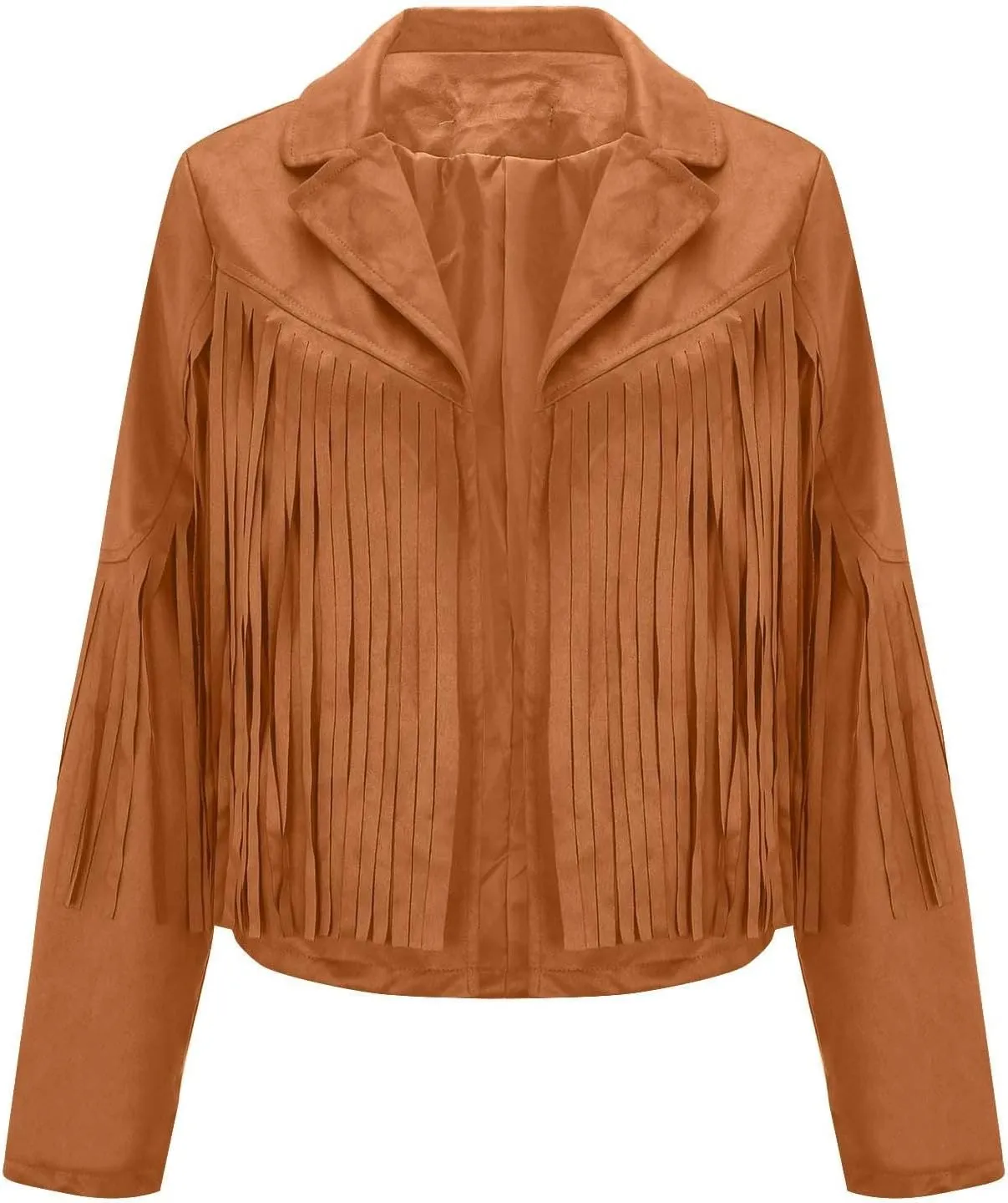 SEAOPEN Faux Suede Jacket for Women Fringe Leather Jacket Cropped Motocycle Biker Jackets Casual Lapel Tassel Jackets