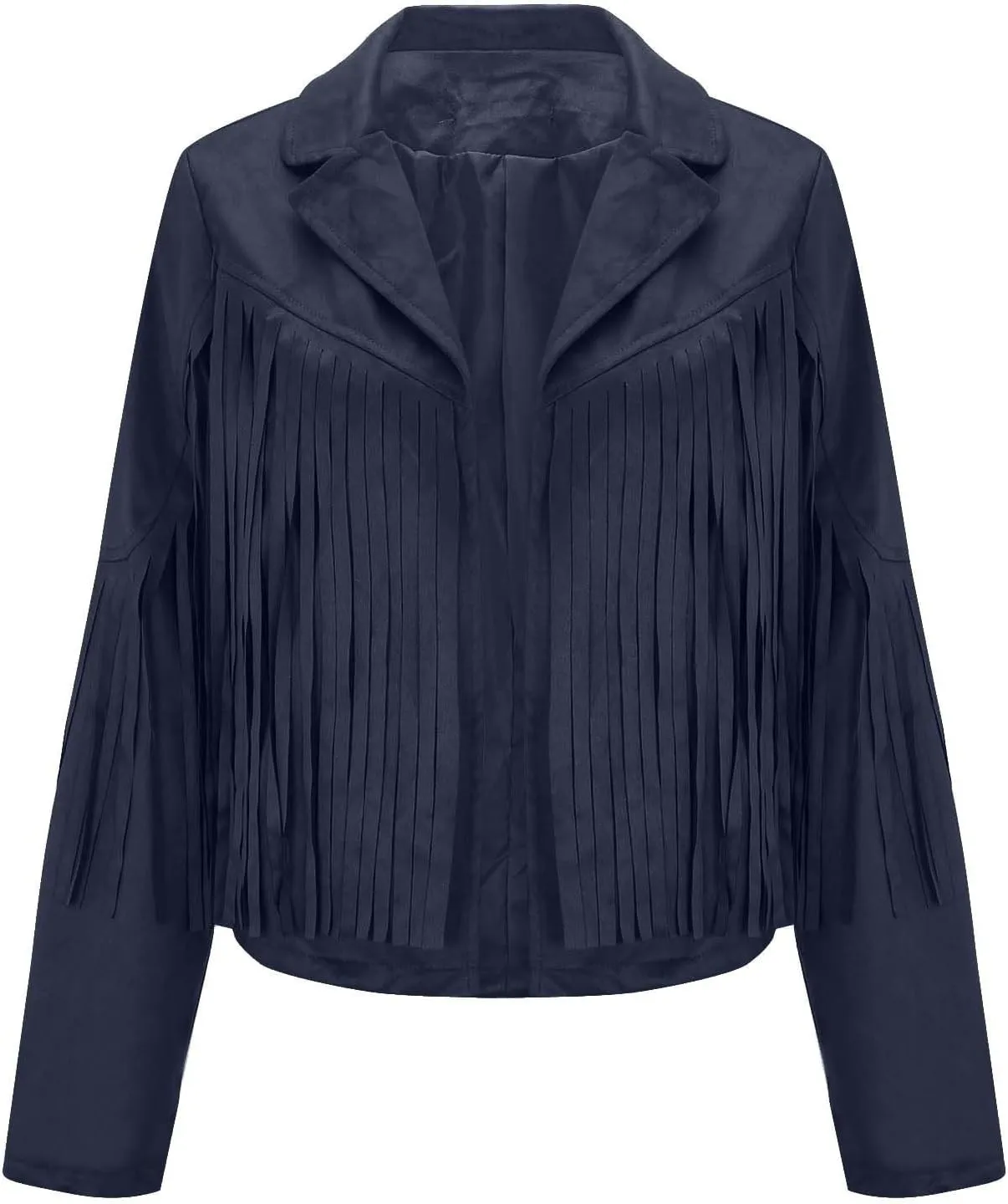 SEAOPEN Faux Suede Jacket for Women Fringe Leather Jacket Cropped Motocycle Biker Jackets Casual Lapel Tassel Jackets