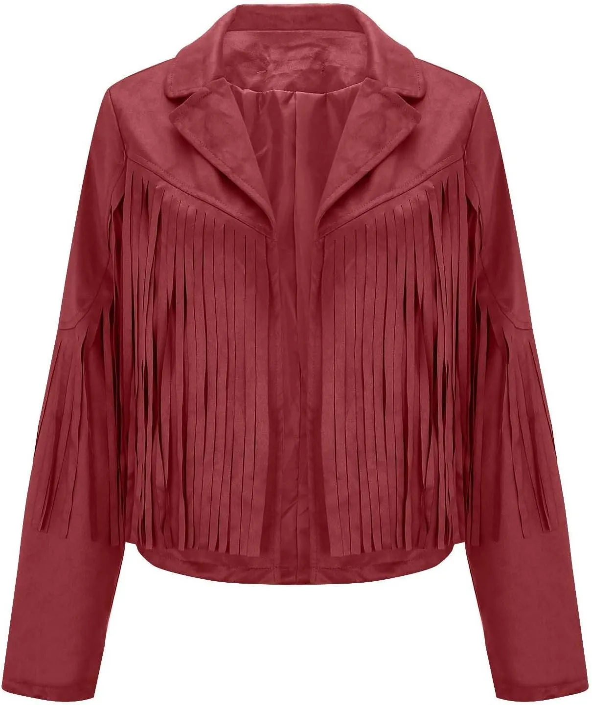 SEAOPEN Faux Suede Jacket for Women Fringe Leather Jacket Cropped Motocycle Biker Jackets Casual Lapel Tassel Jackets