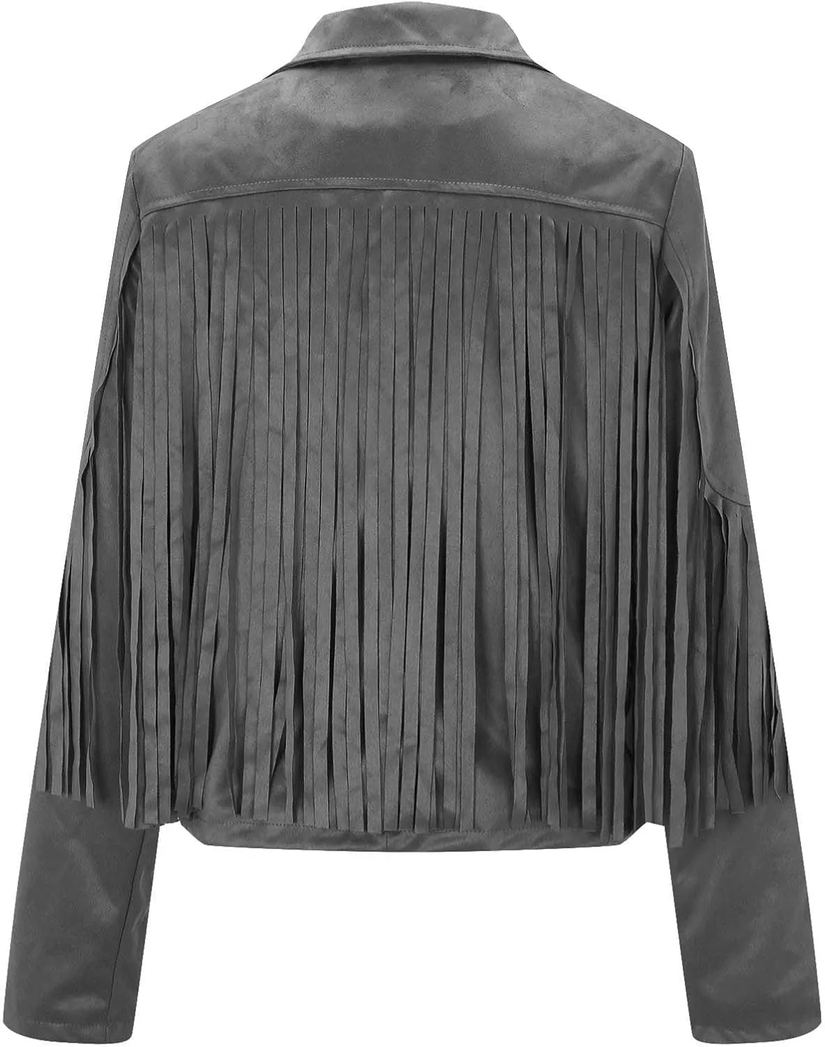 SEAOPEN Faux Suede Jacket for Women Fringe Leather Jacket Cropped Motocycle Biker Jackets Casual Lapel Tassel Jackets
