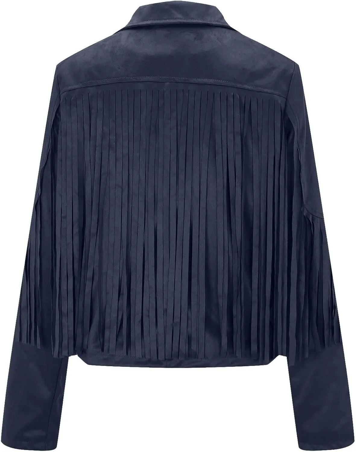 SEAOPEN Faux Suede Jacket for Women Fringe Leather Jacket Cropped Motocycle Biker Jackets Casual Lapel Tassel Jackets