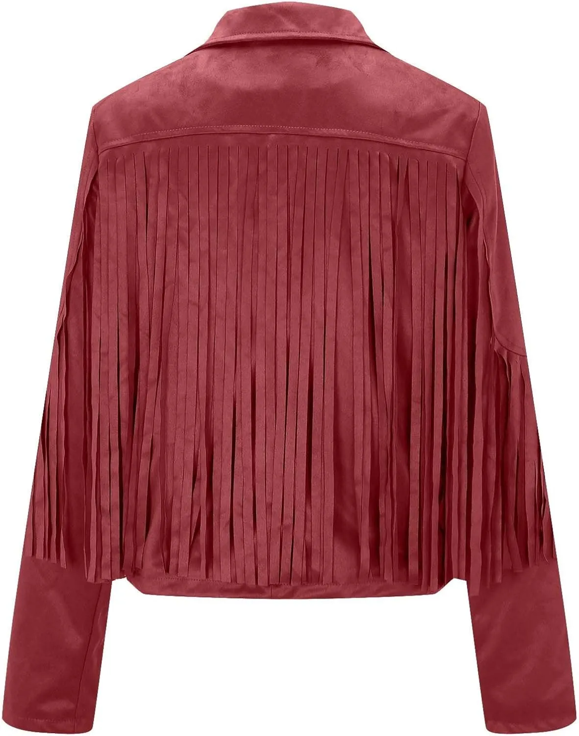 SEAOPEN Faux Suede Jacket for Women Fringe Leather Jacket Cropped Motocycle Biker Jackets Casual Lapel Tassel Jackets
